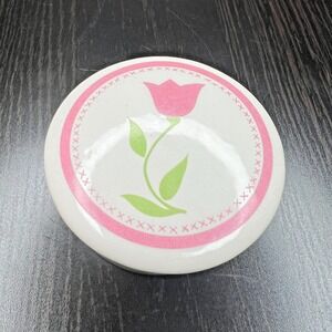 VTG 1987 FTDA Tulip Ceramic Lidded Candle Trinket Pink Green Floral‎ Rose Decor